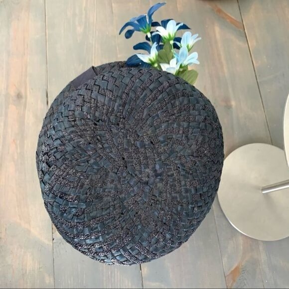Vintage Blue Straw Hat Floral Accent Union Made